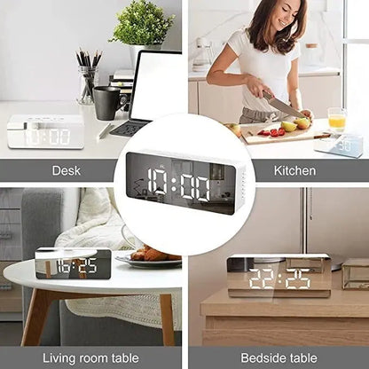 Digital alarm clock by 1238 with LED display, snooze, dimmer, battery support, ideal for bedroom, travel, or office use.