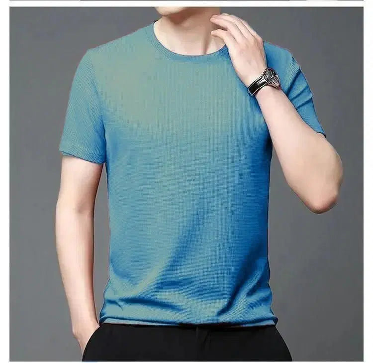 Pack of four 1238 men's stretchable polyester solid half-sleeve round neck T-shirts, casual and comfortable for everyday wear.
