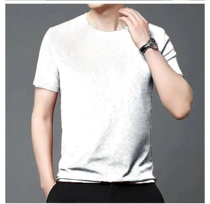 Pack of four 1238 men's polyester stretchable solid half-sleeve round neck T-shirts, black and navy colors, casual fit.