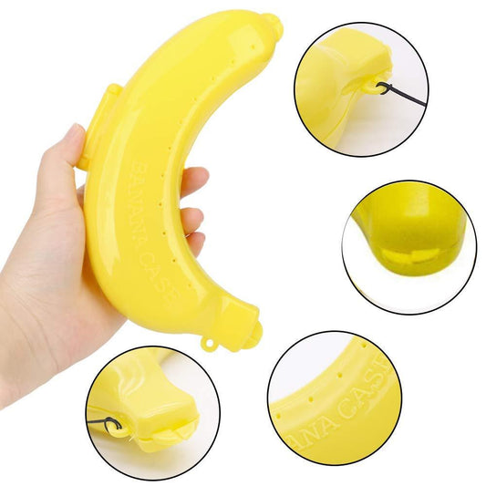Yellow banana-shaped lunch box by Wukusy, a fun kitchen tool for storing snacks and lunch items.