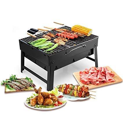 Wukusy 126 folding charcoal barbecue grill oven in black carbon steel, portable and compact for outdoor grilling.