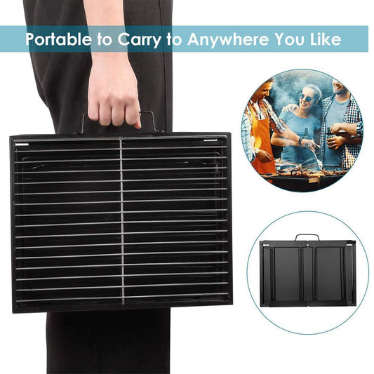 Black Wukusy 126 folding charcoal barbecue grill oven with steel construction, portable for outdoor cooking and grilling.