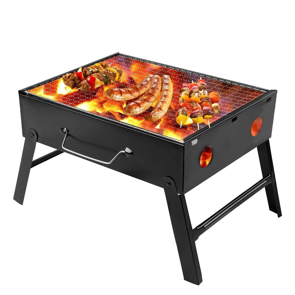 Black Wukusy 126 folding charcoal barbecue grill oven made of durable steel, with open lid and grill grate for outdoor cooking.