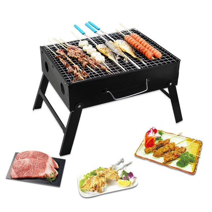 Wukusy 126 folding barbecue charcoal grill oven in black carbon steel, compact outdoor grill with foldable design and grilling surface.