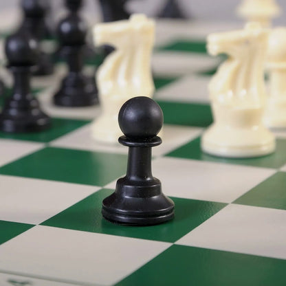 Wukusy Big Premium Portable Plastic Chess Set with 12 chess pieces on a wooden board for travel and play.