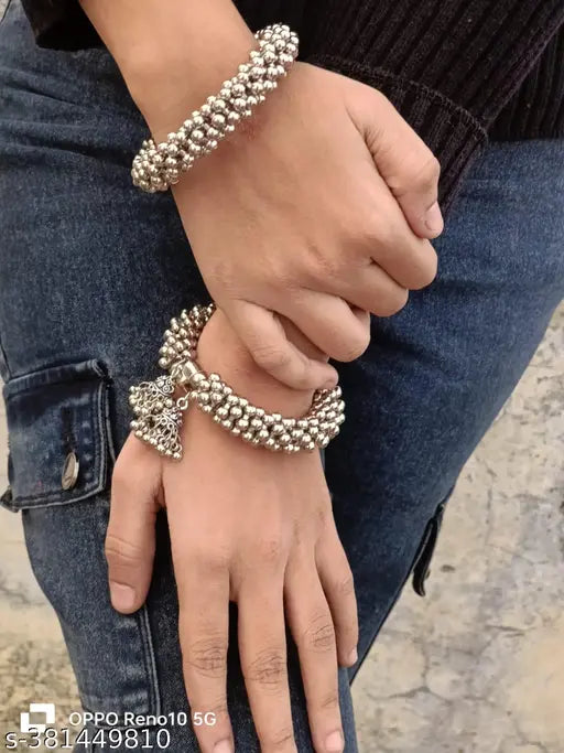 Sterling silver kada bangles from women's jewelry set, silver-colored, featuring sleek and shiny design, pack of 2.