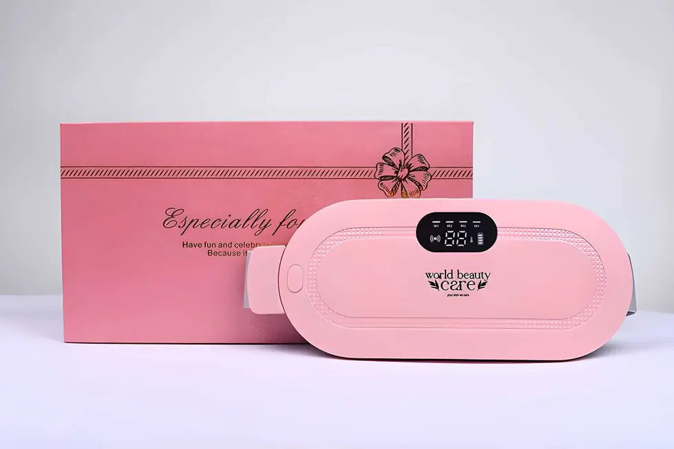 Pink portable cordless electric heating pad by 13162, designed for menstrual pain relief, compact and easy to use.