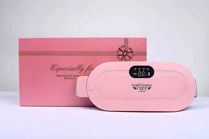 Pink portable cordless electric heating pad by 13162, designed for menstrual pain relief, compact and easy to use.