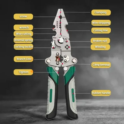 Foldable multi-tool pliers for electricians by 13162, versatile hand tool for electrical work, compact and easy to carry.