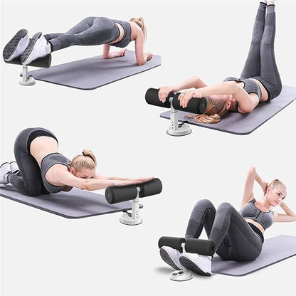 Multicolor sit-up bar with foam handle and rubber suction seat for home workout, abdominal curls, sit-ups, and push-ups exercise.
