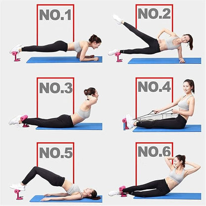 Colorful sit-up bar with foam handles and rubber suction seat, ideal for home abdominal exercises and push-up workouts.