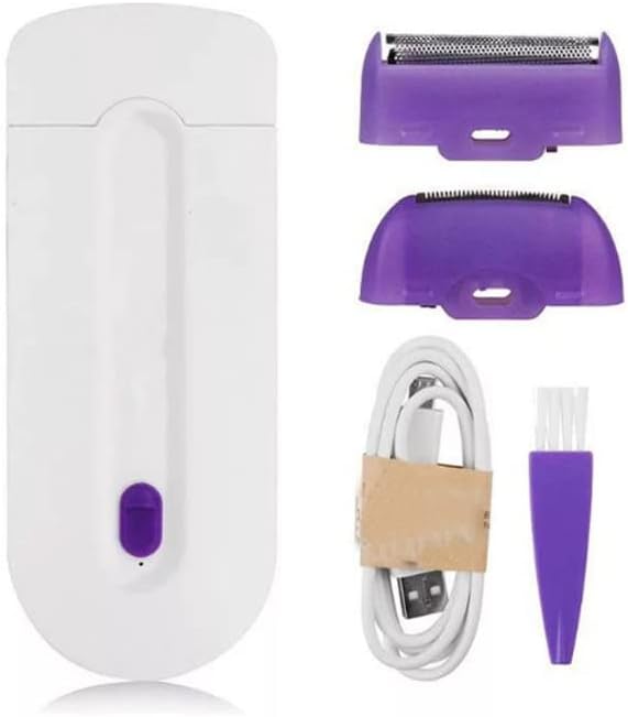 Purple rechargeable epilator and hair remover for men with smooth touch, pain-free operation, and sensor technology.