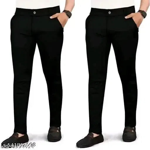 Black cotton boys pants for men, pack of 3, comfortable casual trousers with an elastic waistband and straight-leg fit.