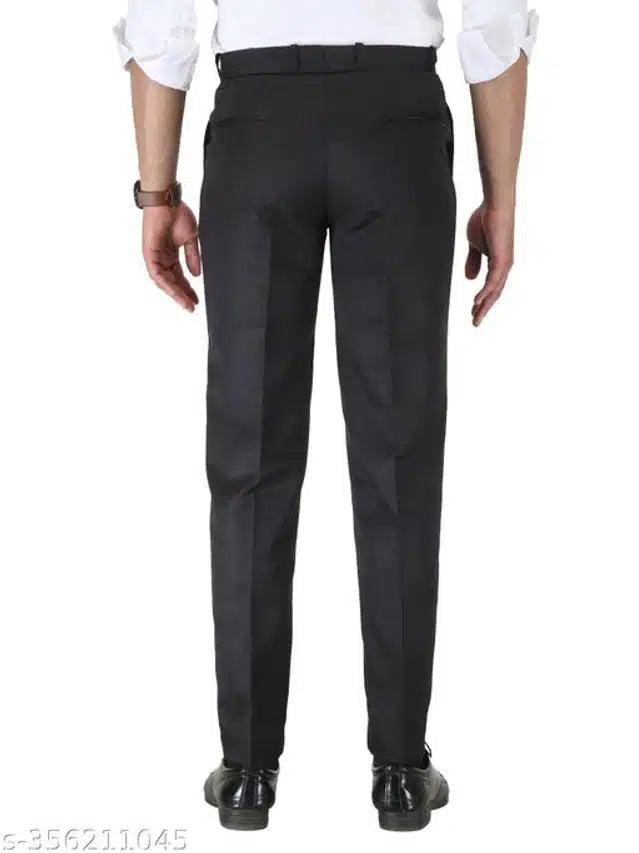 Black men's cotton trousers in size 28 with a tailored fit, offering comfort and style for casual or formal wear.