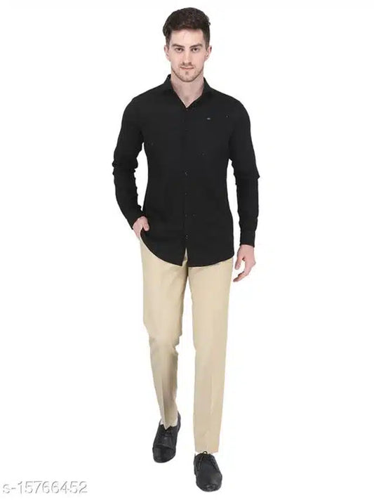 Cream cotton blend men's trousers with a tailored fit, size 28, featuring classic style and comfortable fabric.