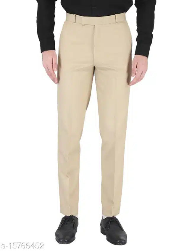 Cream cotton blend men's trousers with a slim fit, size 28, featuring a classic style and comfortable fabric.