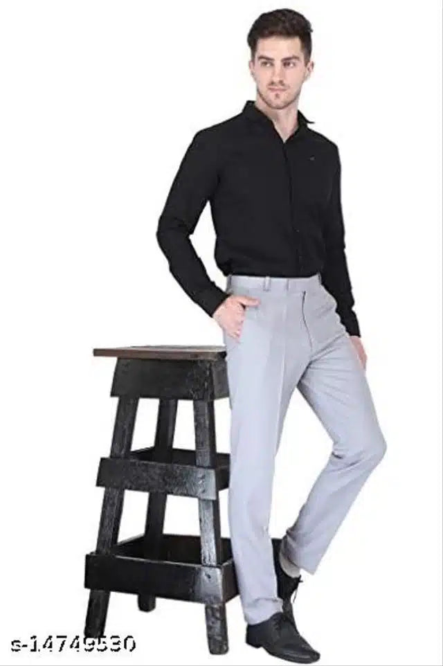 Men's grey cotton blend trousers, size 28, from 13266, featuring a comfortable fit and classic style.