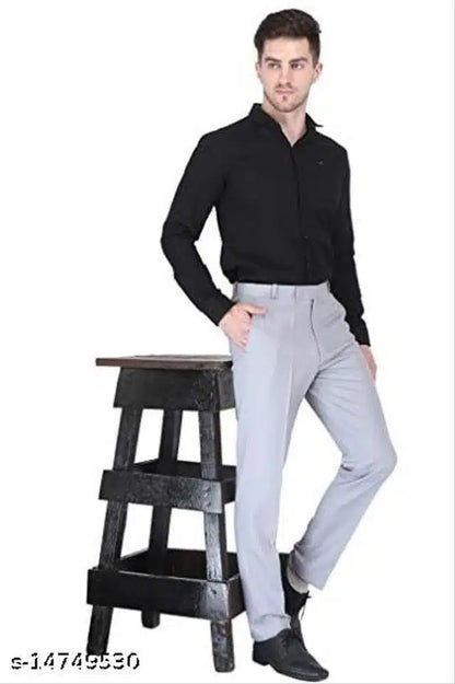 Men's grey cotton blend trousers, size 28, from 13266, featuring a comfortable fit and classic style.