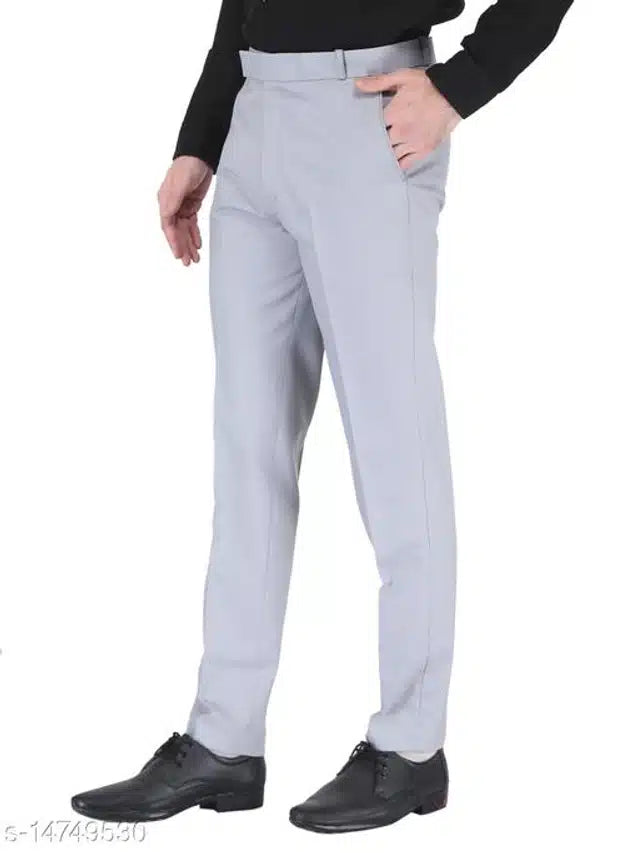 Men's grey cotton blend trousers with a slim fit, size 28, stylish and comfortable for casual or formal wear.