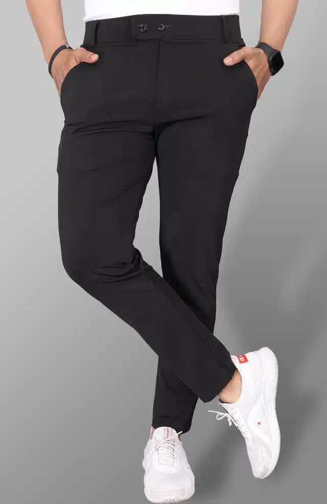 Black Lycra blend men's trousers in size 28, stylish and comfortable men's trousers by 13279.