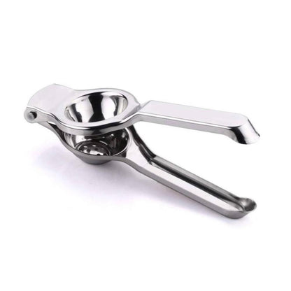 Wukusy stainless steel lemon squeezer kitchen tool showing handles and juicing chamber for fresh citrus juice extraction