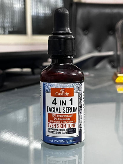 13373 Cassidy 4-in-1 facial serum 30ml bottle with multicolor label, designed for face oil and skincare.