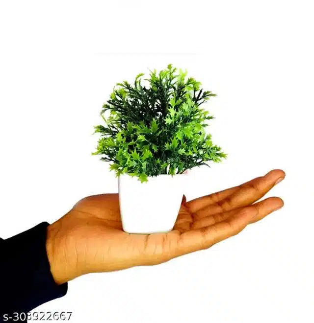 Set of 5 artificial green and white plants with pots, including flowers and shrubs, by 13438 for home decor.