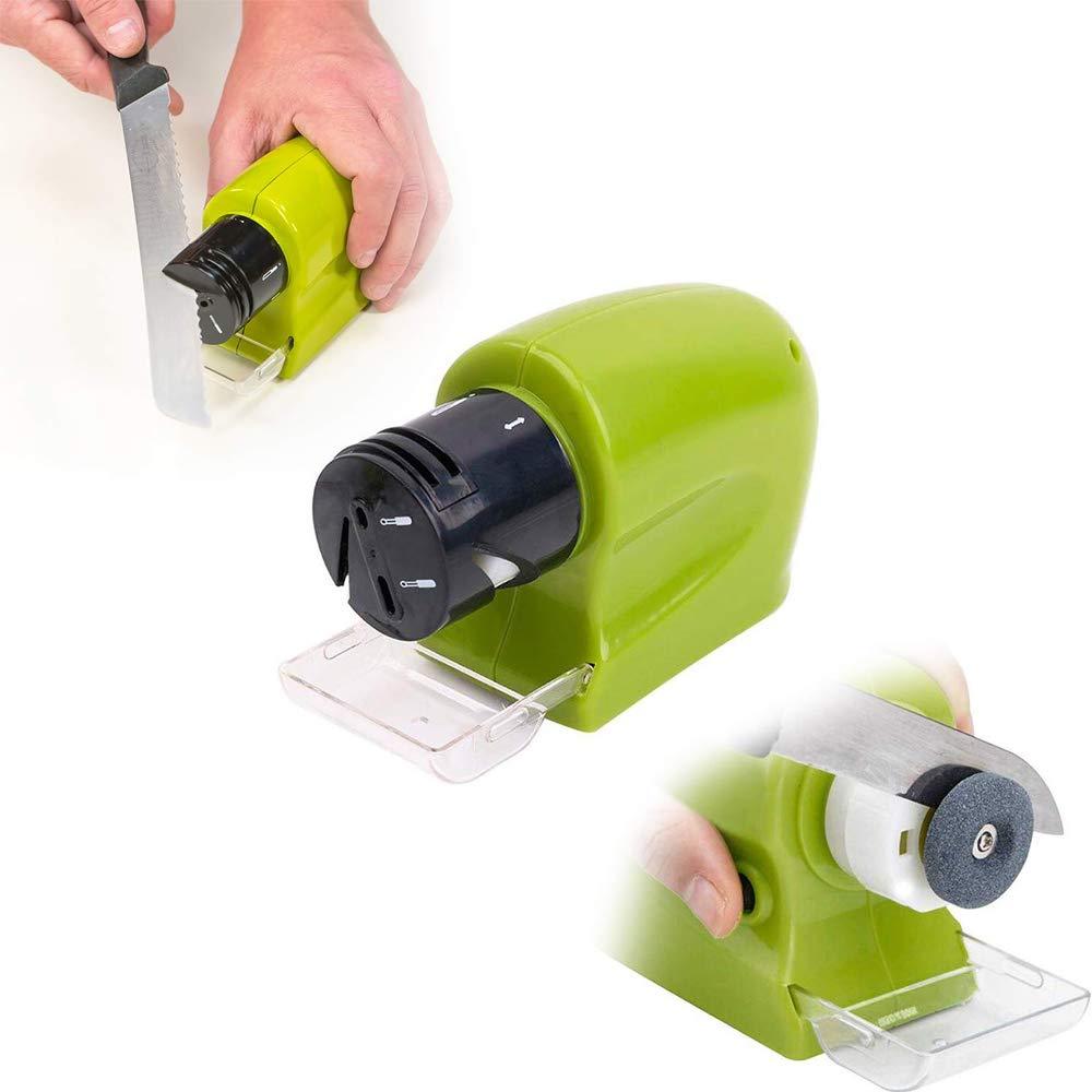 Wukusy 135 cordless motorized knife blade sharpener tool for kitchen use, featuring a compact design and sharpening mechanism.
