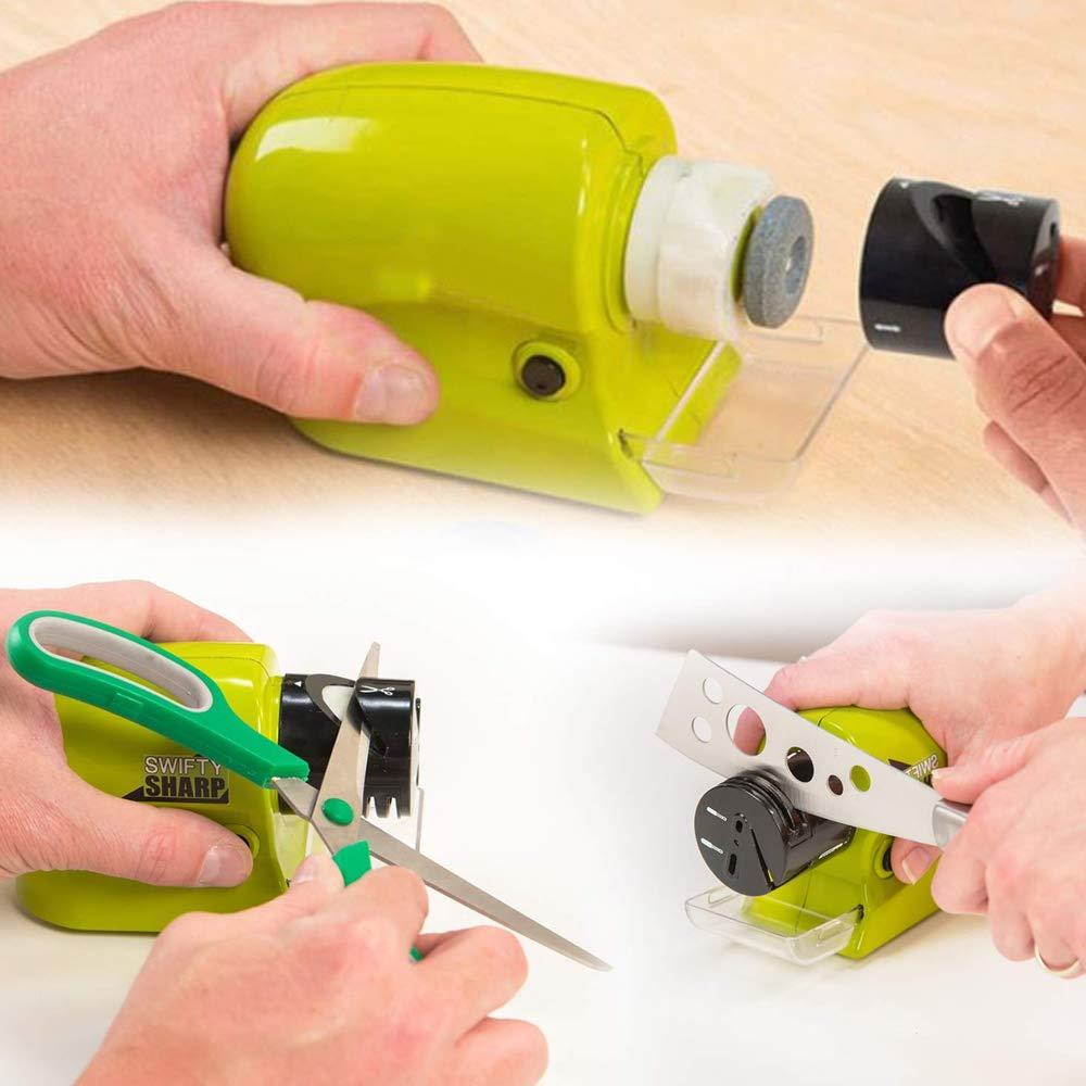 Wukusy 135 cordless motorized knife blade sharpener tool for kitchen use, with sharpening slot and ergonomic design.