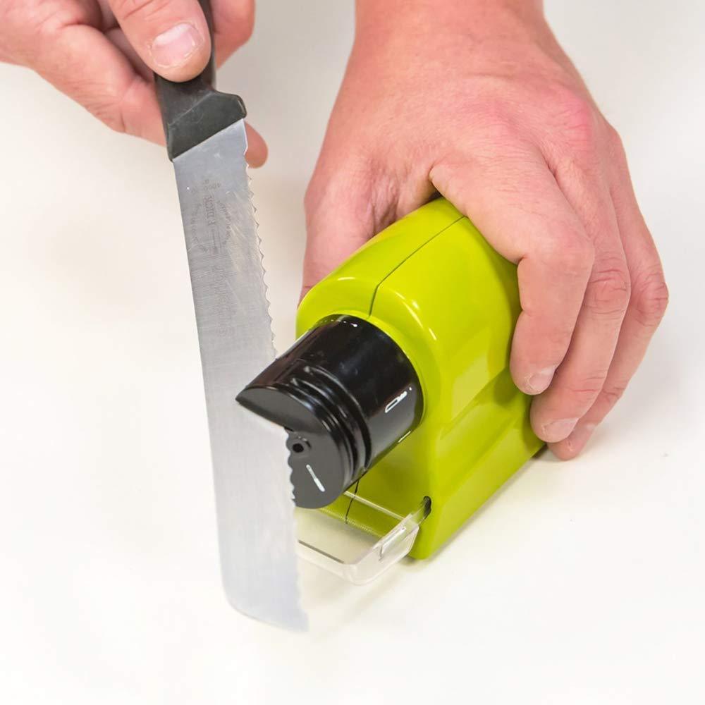 Wukusy 135 cordless motorized knife blade sharpener tool for kitchen use, showing the compact device with sharpening components.