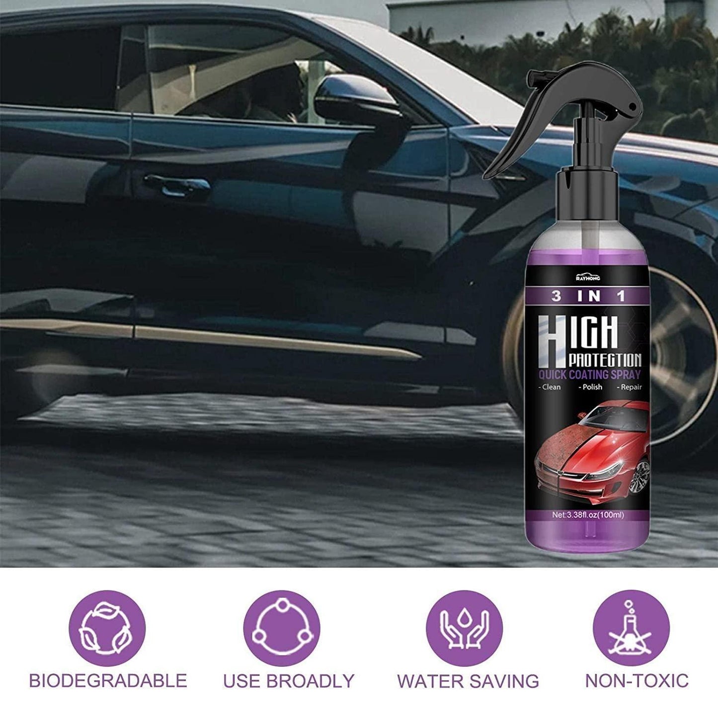Set of two 1361 hydrophobic nano coating car brushes and scratch spray for polishing cars, motorcycles, and boats.