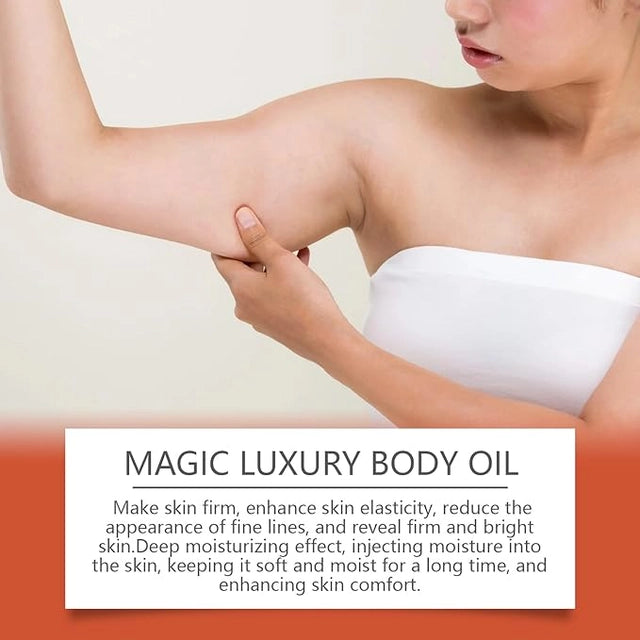 Bottle of Magic Luxury Body Oil from 1361 massage oils collection, with elegant packaging and golden accents.