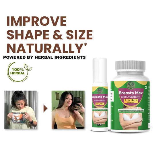 Herbal breast oil and capsule combo for breast enhancement, natural all-beauty product, featuring Dropship India brand.
