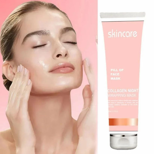 Korean Collagen Night Wrapping Peel Off Mask from 1361, designed for stretch marks and scars, in a white jar with a peel-off mask layer.
