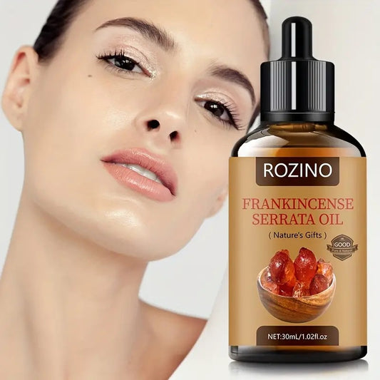 Rozino Frankincense Serrata Oil in a 1361 brand bottle, designed for stretch marks and scar treatment, shown in the image.