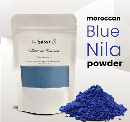 Blue Nila Powder rejuvenating face mask from 1361 for radiant skin, used for stretch marks and scar treatment.