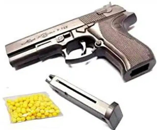 Black and yellow plastic gun toy set with 60 bullets for kids, featuring realistic design and safety features.