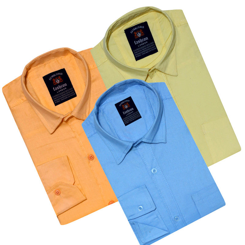 Pack of 3 plain men's shirts in assorted colors by 1394, casual style, XS size, shown laid flat.