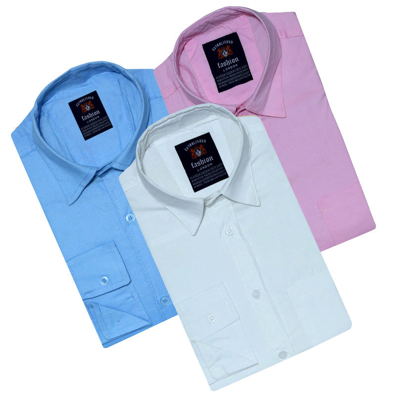 Pack of 3 plain men's shirts in assorted colors by 1394, featuring casual fit and classic style for everyday wear.