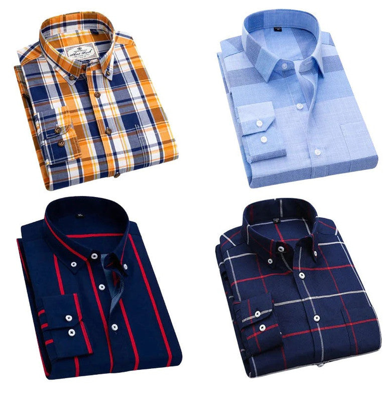 Pack of four men's check shirts from 1394 in multicolor designs, featuring classic button-up style and varied plaid patterns.