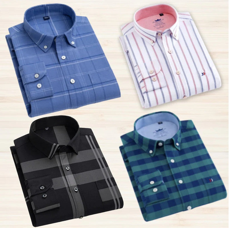 Pack of 4 multicolor men's check shirts by 1394, featuring classic button-down style in various patterns and colors.