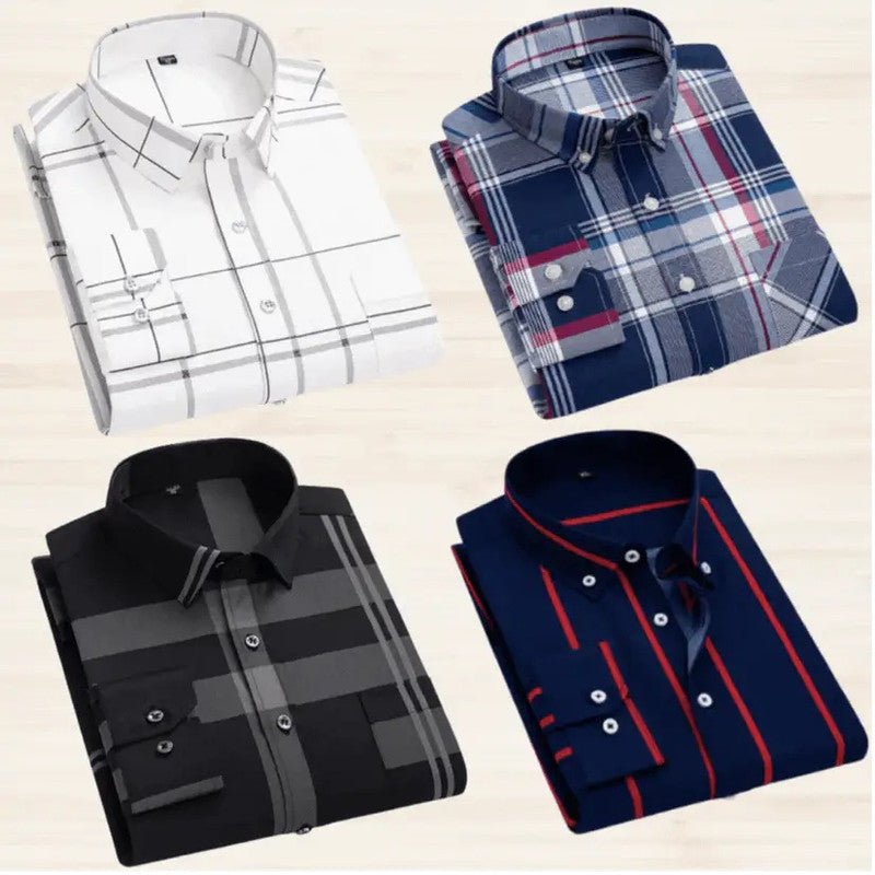 Pack of 4 multicolor men's check shirts by 1394, featuring classic plaid patterns in various colors.
