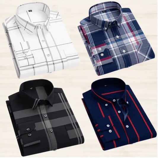 Pack of 4 multicolor men's check shirts by 1394, featuring classic plaid patterns in various colors.