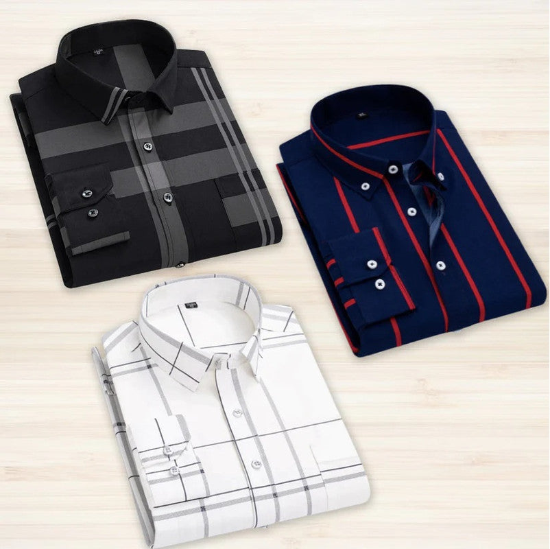 Pack of 3 men's check shirts in multicolor, from 1394, featuring classic button-down styles and varying plaid patterns.