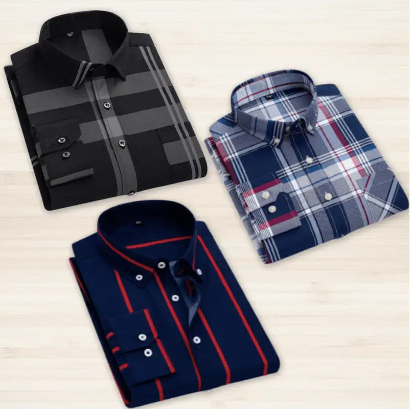 Pack of three men's check shirts from 1394 in multicolor, featuring classic button-up design and casual fit.