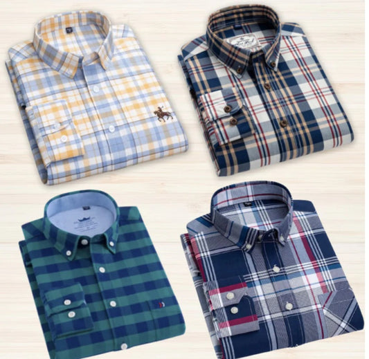 Pack of 4 men's check shirts from 1394 in multicolor patterns, casual button-up shirts for everyday wear.