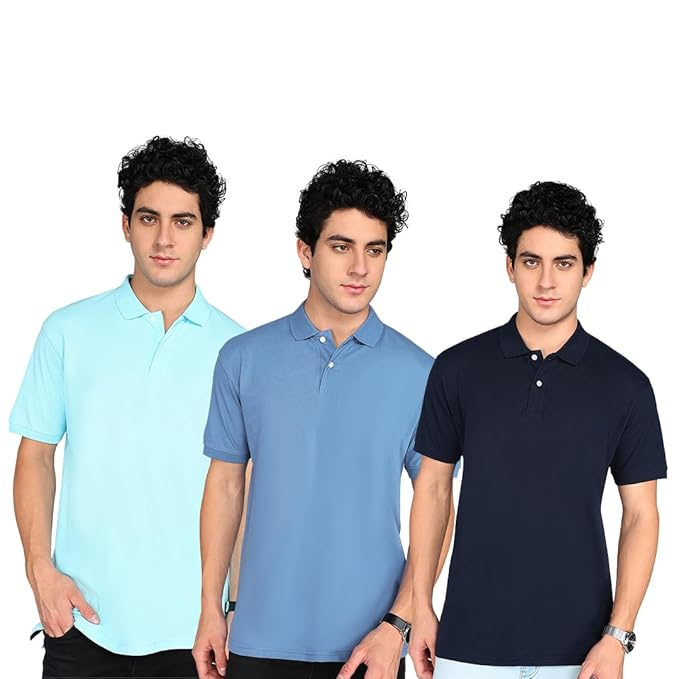 Pack of 3 multicolor men's polo neck T-shirts by 1394, casual fit, XS size, displayed on hangers.
