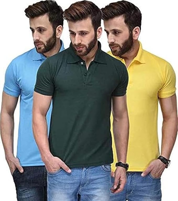 Set of 3 men's polo neck T-shirts in multicolour by 1394, casual men's T-shirts for everyday wear.