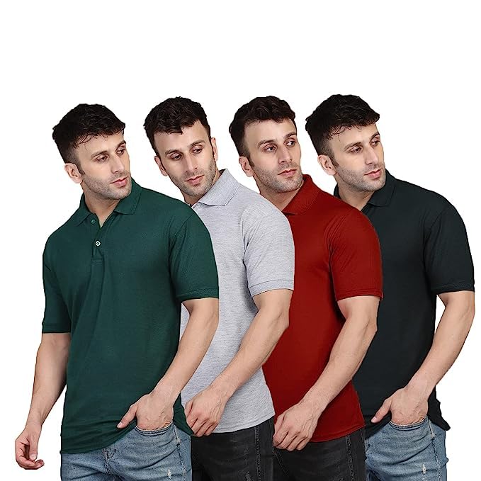 Set of 4 multicolour men's polo neck T-shirts by 1394, casual short-sleeve shirts for everyday wear.