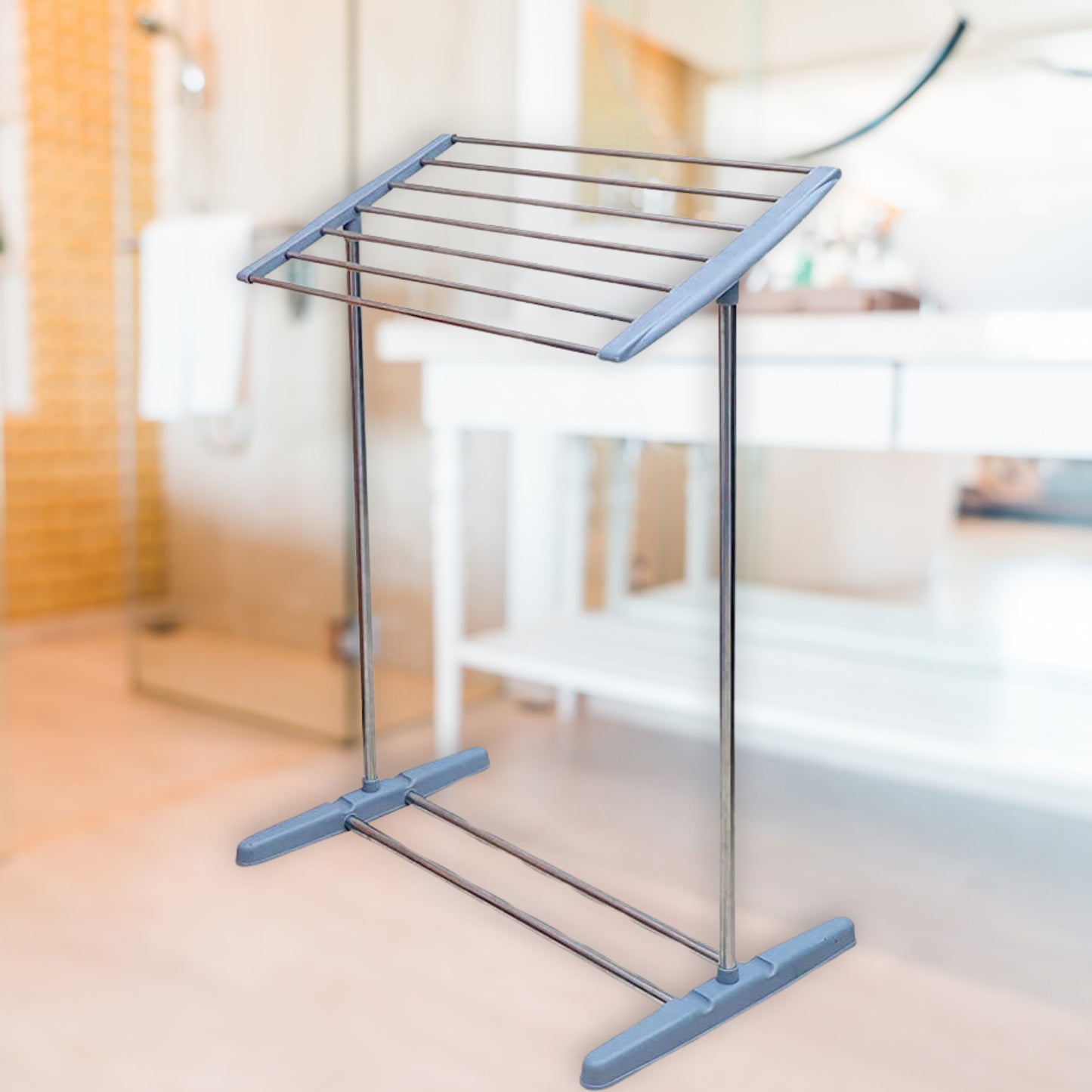 Wukusy multi-functional stainless steel and plastic mobile towel rack for indoor or outdoor cloth drying with foldable design